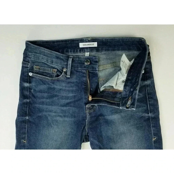 Good American 2/26 Women's Blue Raw Hem Zipper Jeans Style GAGLFT148 Cut MM40 - Picture 9 of 12